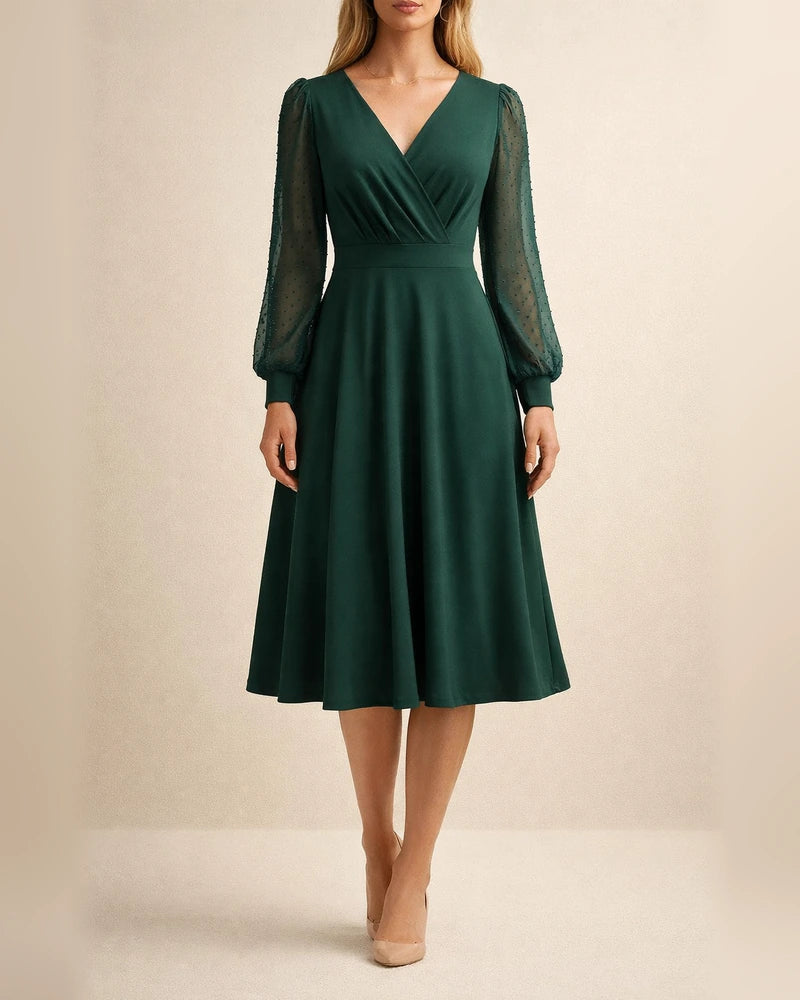 Women's New Fall and Winter Casual V-neck Solid Color Jacquard Long-sleeved Dresses | JRSEE:9290e8fd-f7c4-4521-8a47-ae31c851d778