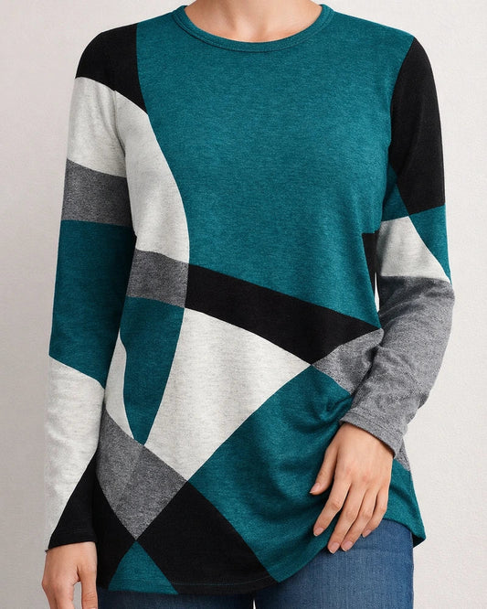 Women's New Fall and Winter Comfortable and Casual Geometric Pattern Color Collision Printing Street Hipster T-shirt Tops | JRSEE:b8805ecb-c965-4fb6-bdd2-0895c40e5066