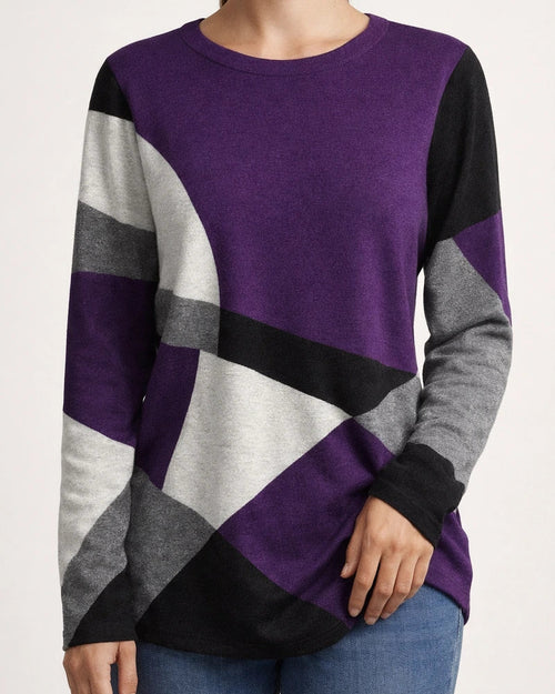 Women's New Fall and Winter Comfortable and Casual Geometric Pattern Color Collision Printing Street Hipster T-shirt Tops | JRSEE:e1642363-249a-4311-8c37-664c932dffae