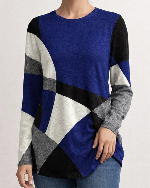 Women's New Fall and Winter Comfortable and Casual Geometric Pattern Color Collision Printing Street Hipster T-shirt Tops | JRSEE:92d2c93d-b868-4140-884c-d8db62e46d6c