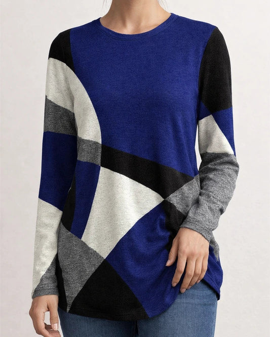 Women's New Fall and Winter Comfortable and Casual Geometric Pattern Color Collision Printing Street Hipster T-shirt Tops | JRSEE:92d2c93d-b868-4140-884c-d8db62e46d6c