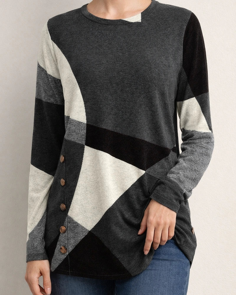 Women's New Fall and Winter Comfortable and Casual Geometric Pattern Color Collision Printing Street Hipster T-shirt Tops | JRSEE:efb13614-84d2-4457-a0af-dd239f1b26c0