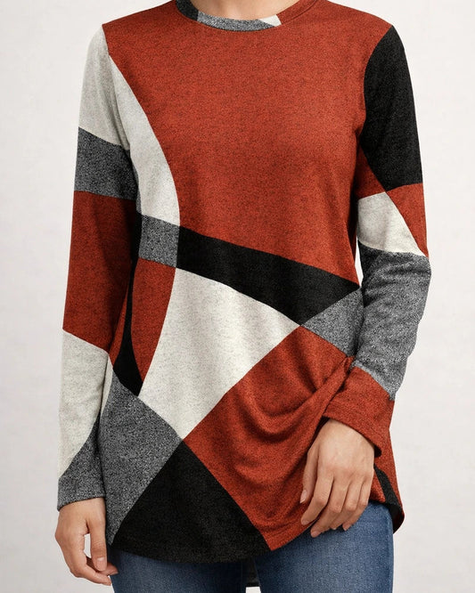 Women's New Fall and Winter Comfortable and Casual Geometric Pattern Color Collision Printing Street Hipster T-shirt Tops | JRSEE:959957e8-02ca-4545-a49a-86b31ad4f3f2