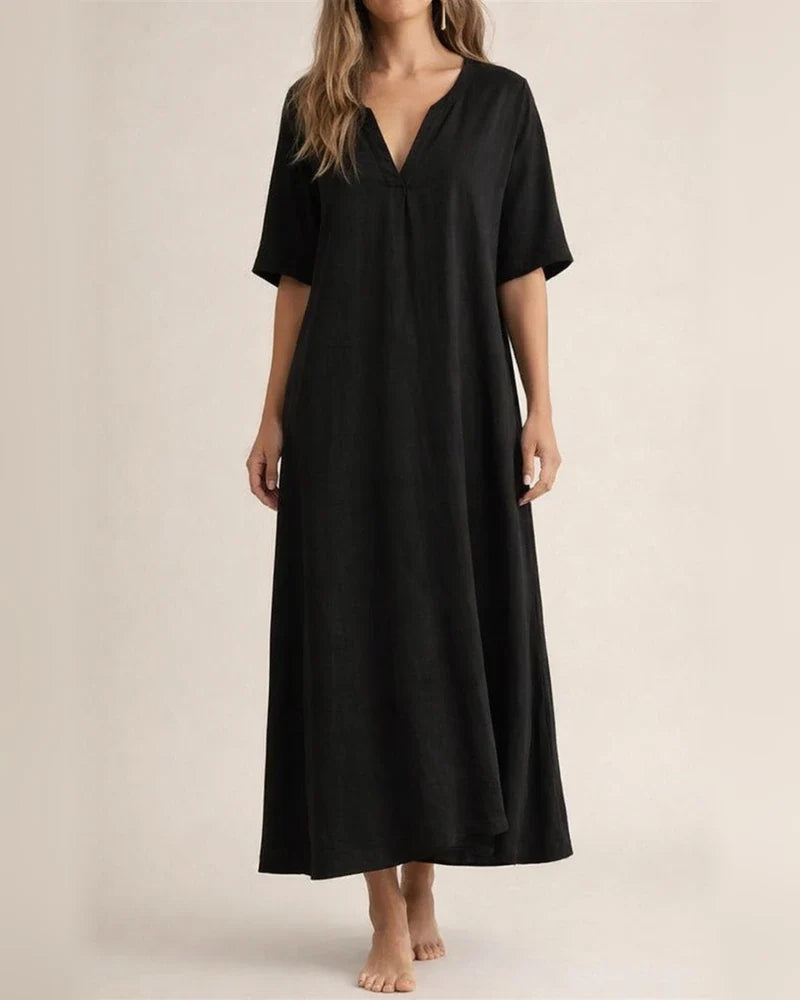 Women's New Fall and Winter Fashion Retro Comfortable Casual Printed V-neck Senior Sense of Cotton Linen Dress Female | JRSEE:c829e9df-c08c-4d6e-a193-5a39c54aeaed