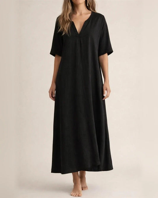 Women's New Fall and Winter Fashion Retro Comfortable Casual Printed V-neck Senior Sense of Cotton Linen Dress Female | JRSEE:c829e9df-c08c-4d6e-a193-5a39c54aeaed