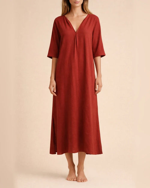 Women's New Fall and Winter Fashion Retro Comfortable Casual Printed V-neck Senior Sense of Cotton Linen Dress Female | JRSEE:34f85de1-708a-4c27-9fd7-84743974792e