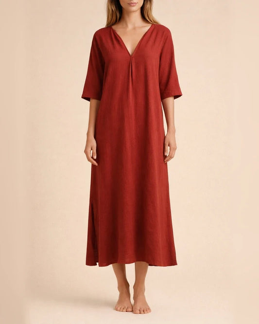 Women's New Fall and Winter Fashion Retro Comfortable Casual Printed V-neck Senior Sense of Cotton Linen Dress Female | JRSEE:34f85de1-708a-4c27-9fd7-84743974792e
