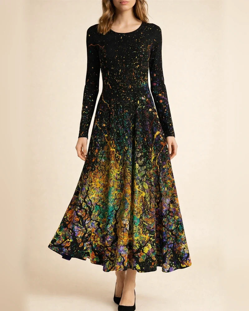 Women's New Fall and Winter Long-sleeved Bohemian Long Skirt Hem Printed Dresses | JRSEE:f634299f-d7f8-4396-a532-993ddff251b9