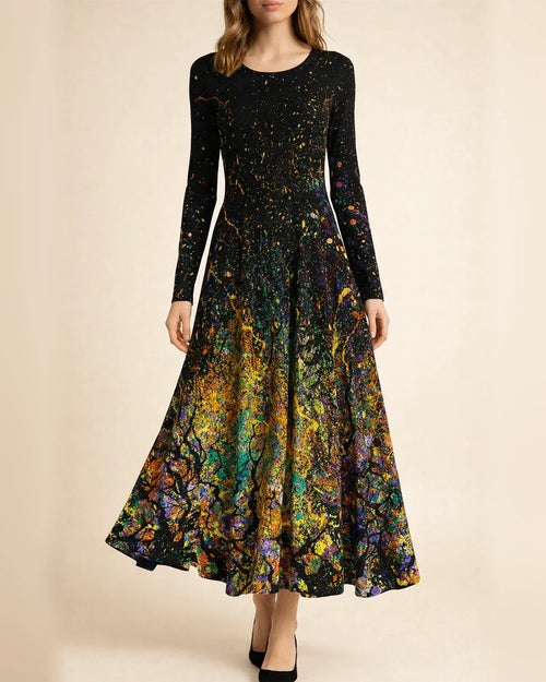 Women's New Fall and Winter Long-sleeved Bohemian Long Skirt Hem Printed Dresses | JRSEE:f634299f-d7f8-4396-a532-993ddff251b9