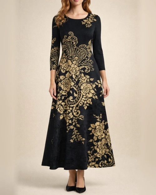 Women's New Fall and Winter Long-sleeved Bohemian Long Skirt Hem Printed Dresses | JRSEE:d4a9fbc5-108a-4bc7-b2d3-05f60632384d