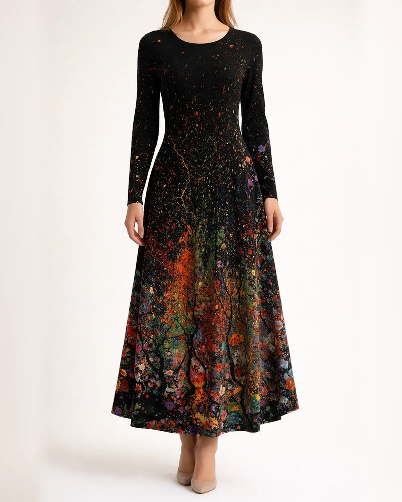 Women's New Fall and Winter Long-sleeved Bohemian Long Skirt Hem Printed Dresses | JRSEE:26631e44-86af-43f7-816e-8f9611c7b232