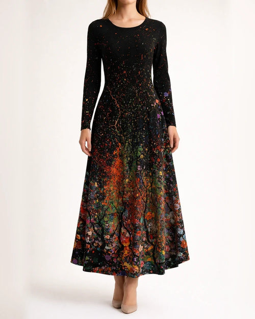 Women's New Fall and Winter Long-sleeved Bohemian Long Skirt Hem Printed Dresses | JRSEE:26631e44-86af-43f7-816e-8f9611c7b232