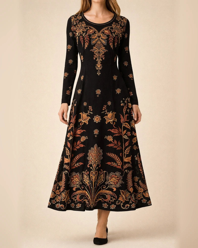 Women's New Fall and Winter Long-sleeved Bohemian Long Skirt Hem Printed Dresses | JRSEE:3402716b-0a37-4f5d-8e75-f19130cb397c
