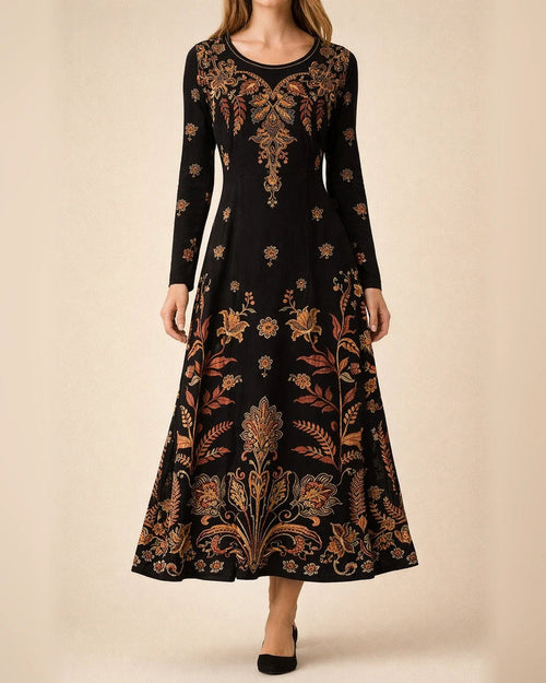 Women's New Fall and Winter Long-sleeved Bohemian Long Skirt Hem Printed Dresses | JRSEE:3402716b-0a37-4f5d-8e75-f19130cb397c
