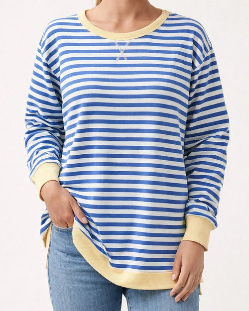 Women's New Fall and Winter Round Neck Long-sleeved Loose Striped Blouse | JRSEE:d8bbead9-478c-4d9c-aba3-e8c1215c1221