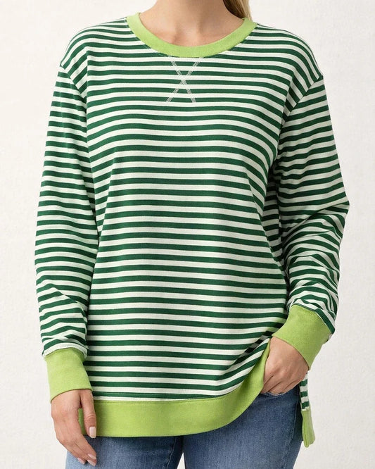 Women's New Fall and Winter Round Neck Long-sleeved Loose Striped Blouse | JRSEE:d3676eb6-7b87-4d47-a408-1c41d69c595f