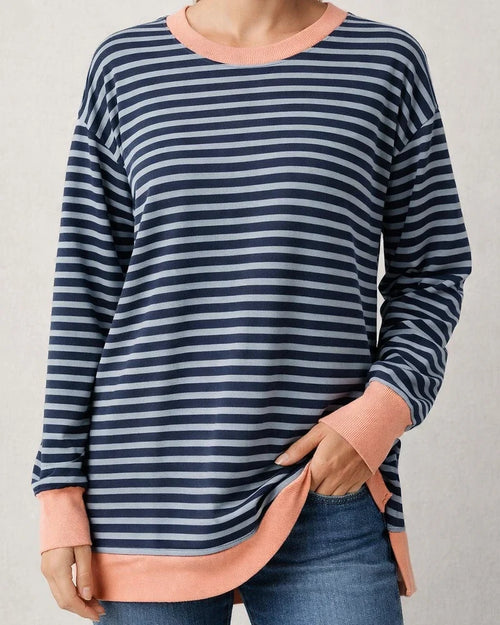 Women's New Fall and Winter Round Neck Long-sleeved Loose Striped Blouse | JRSEE:f881aaf3-096d-464b-9e7f-b8d704801193