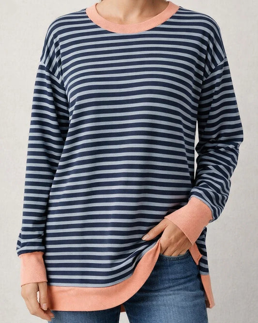 Women's New Fall and Winter Round Neck Long-sleeved Loose Striped Blouse | JRSEE:f881aaf3-096d-464b-9e7f-b8d704801193
