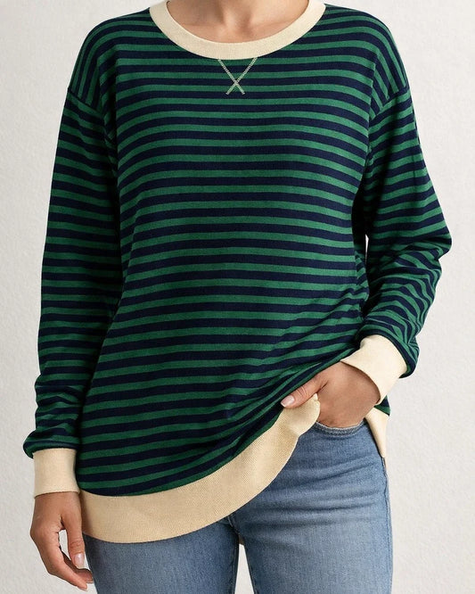 Women's New Fall and Winter Round Neck Long-sleeved Loose Striped Blouse | JRSEE:40e9f81f-277d-4f86-892b-0577aaeee2ee