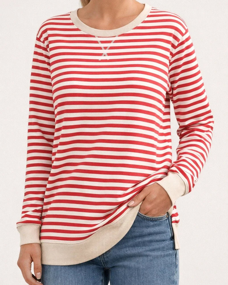 Women's New Fall and Winter Round Neck Long-sleeved Loose Striped Blouse | JRSEE:d14c68ea-0d98-4992-935b-f7107b0bc9ee