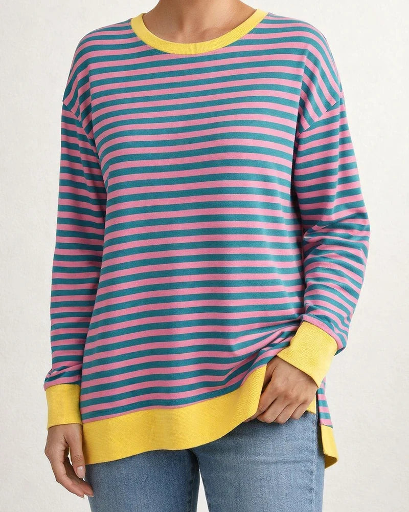 Women's New Fall and Winter Round Neck Long-sleeved Loose Striped Blouse | JRSEE:aad85842-8e83-40e7-afb6-aa9c6bee6eb3
