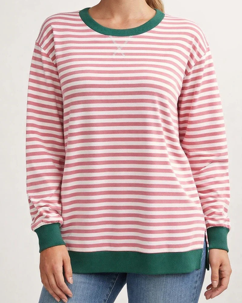 Women's New Fall and Winter Round Neck Long-sleeved Loose Striped Blouse | JRSEE:f4355e9a-896e-4080-af9d-4aabd62fcd29