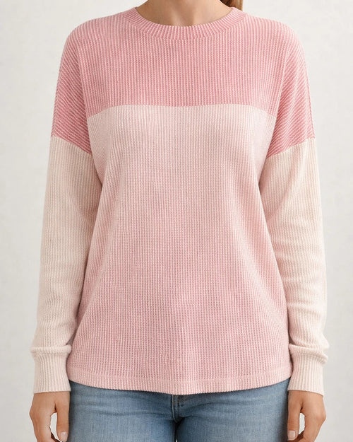 Women's New Fall and Winter Round Neck Twisted Strips Color Blocking Long-sleeved Loose T-shirt | JRSEE:4db1232f-f2e7-48d3-bbbe-c0e3d31bf150