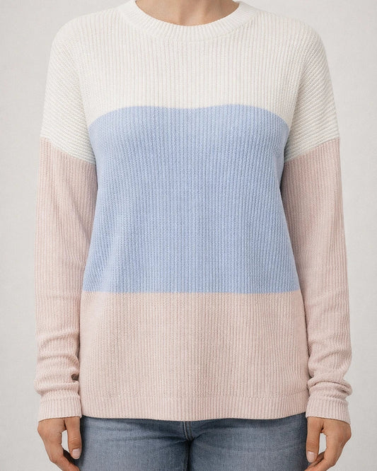 Women's New Fall and Winter Round Neck Twisted Strips Color Blocking Long-sleeved Loose T-shirt | JRSEE:5ab16b25-1ded-4ab3-8c3a-10333c59d93c