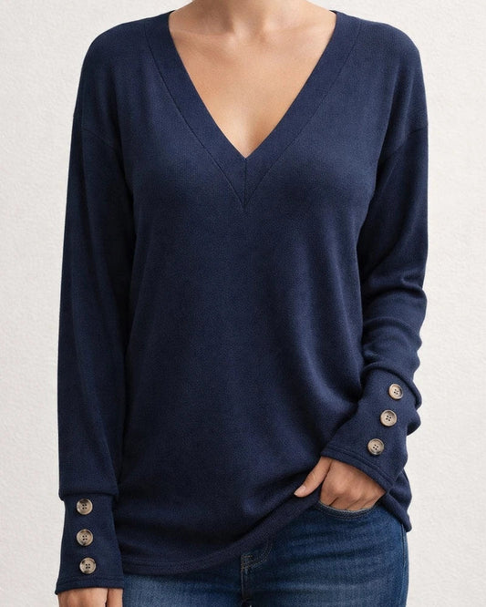 Women's New Fall and Winter Solid Color V-neck Loose Long-sleeved T-shirt | JRSEE:2322f50d-74df-4981-8a97-76f7b44359e8