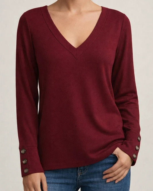 Women's New Fall and Winter Solid Color V-neck Loose Long-sleeved T-shirt | JRSEE:2a3490e5-8caa-4b30-80f7-25879bcb6314