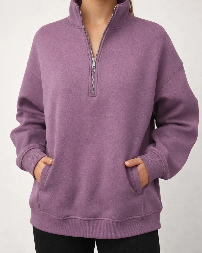Women's New Fall Half-zip Sweatshirt Long-sleeved Stand-up Collar Solid Color Pullover Casual Wind Sweater | JRSEE:001df7da-e1c8-41ac-8255-41da305aeb48