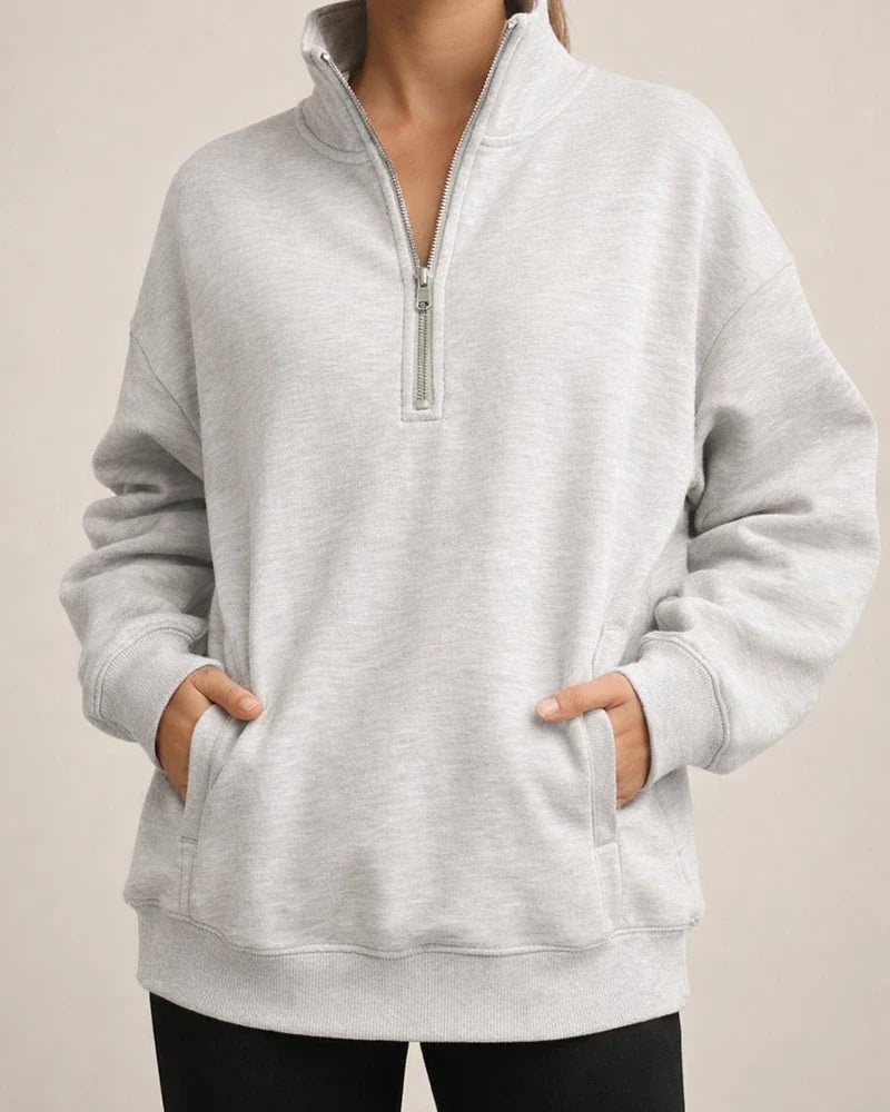 Women's New Fall Half-zip Sweatshirt Long-sleeved Stand-up Collar Solid Color Pullover Casual Wind Sweater | JRSEE:9c7124cd-4e07-475f-9a6e-ea577bc29b90