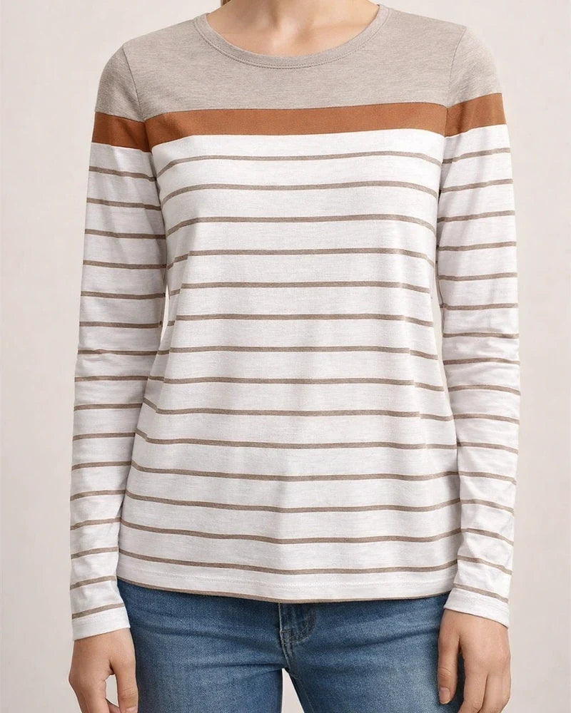 Women's New Fall Retro Khaki Striped Long-Sleeve T-Shirt | JRSEE:90c4d4e4-6b52-4cc0-96e4-7e6b5c3ea781