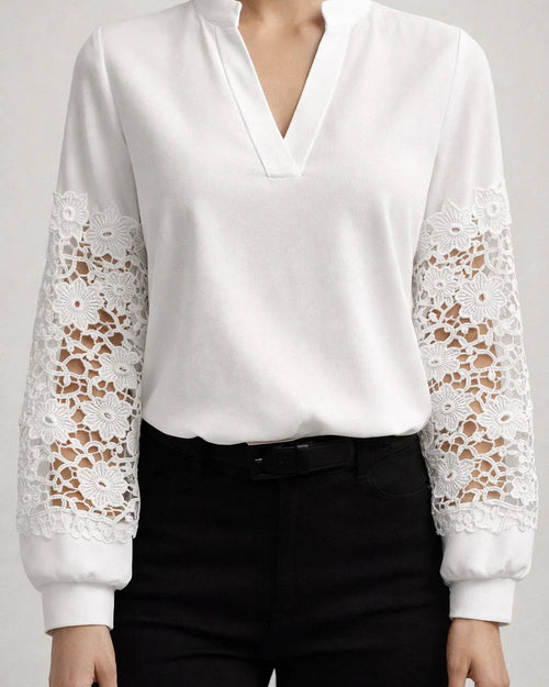 Women's New Fashion V-neck Lace Long-sleeved Shirt Shirt | JRSEE:8058d31d-10d8-4b43-b541-f3734eb55662