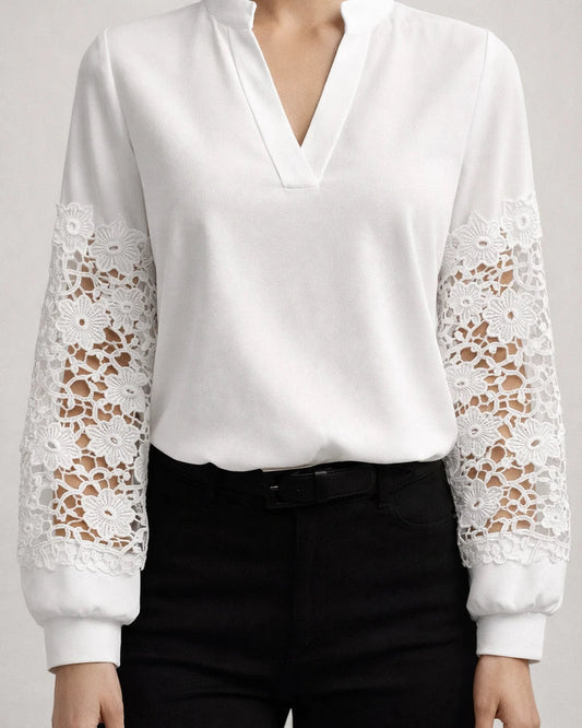Women's New Fashion V-neck Lace Long-sleeved Shirt Shirt | JRSEE:8058d31d-10d8-4b43-b541-f3734eb55662