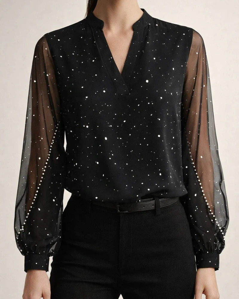 Women's New Fashion V-neck Lace Long-sleeved Shirt Shirt | JRSEE:a50ee089-211f-410f-8d45-20d6b8e526d2