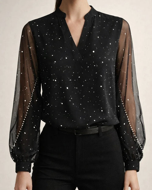 Women's New Fashion V-neck Lace Long-sleeved Shirt Shirt | JRSEE:a50ee089-211f-410f-8d45-20d6b8e526d2