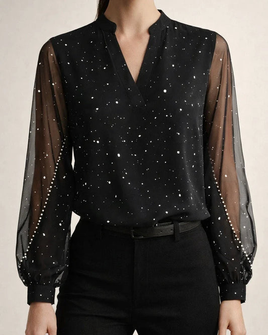 Women's New Fashion V-neck Lace Long-sleeved Shirt Shirt | JRSEE:a50ee089-211f-410f-8d45-20d6b8e526d2