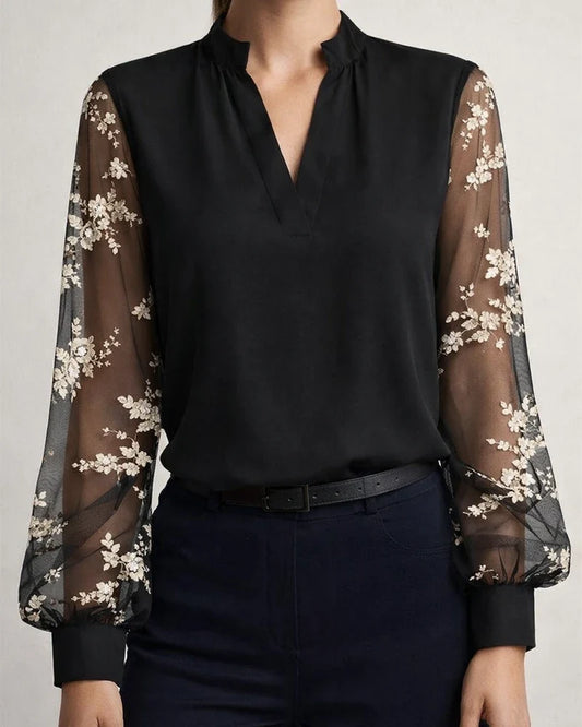 Women's New Fashion V-neck Lace Long-sleeved Shirt Shirt | JRSEE:a883583b-dd6a-4678-a992-beb017eeac87