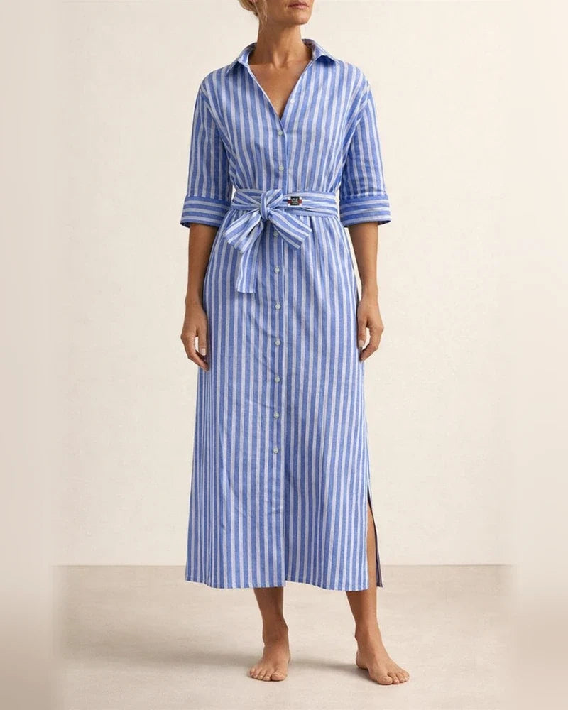 Women's New Five-quarter Sleeve Striped Cardigan Lapel Shirt Dresses | JRSEE:e9307130-a6e6-4a62-8ef6-77cf04536fa0