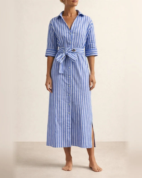 Women's New Five-quarter Sleeve Striped Cardigan Lapel Shirt Dresses | JRSEE:e9307130-a6e6-4a62-8ef6-77cf04536fa0