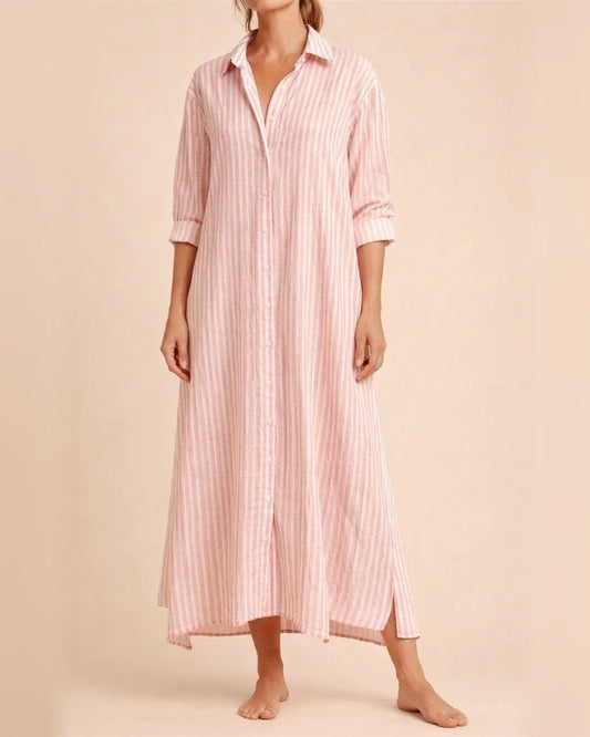 Women's New Five-quarter Sleeve Striped Cardigan Lapel Shirt Dresses | JRSEE:256c85b8-ec3f-4839-857b-64f3df40b8dd