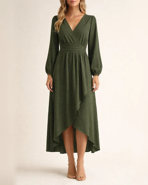 Women's New in The Wool Ball Slant Collar Lantern Sleeve Pleated Decoration Dress | JRSEE:bc7b6816-405e-47ae-a8d3-7a7247980825