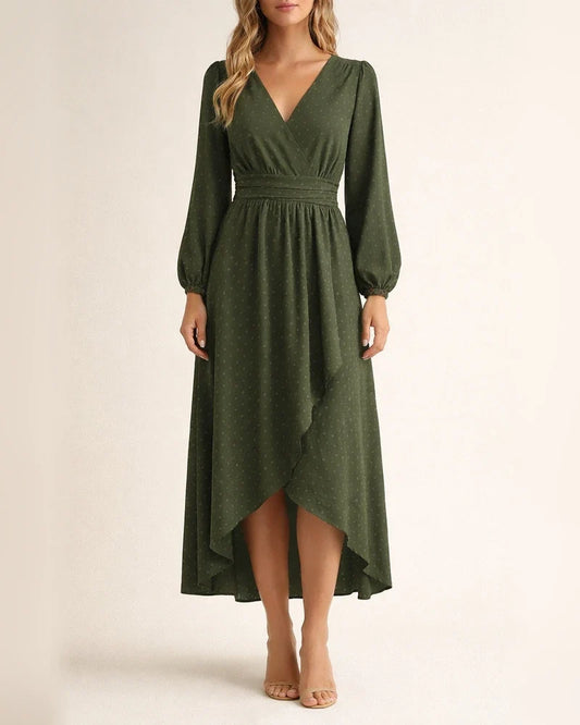 Women's New in The Wool Ball Slant Collar Lantern Sleeve Pleated Decoration Dress | JRSEE:bc7b6816-405e-47ae-a8d3-7a7247980825