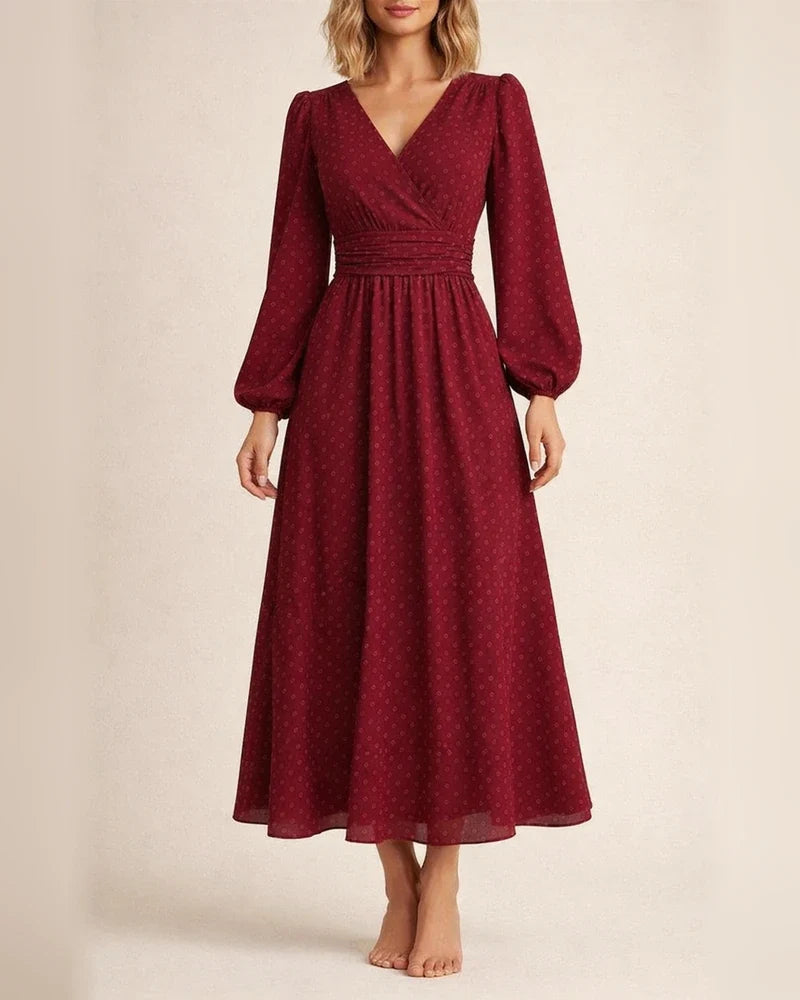 Women's New in The Wool Ball Slant Collar Lantern Sleeve Pleated Decoration Dress | JRSEE:0b5ea232-77d3-4495-b344-1048770376ab