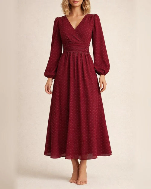 Women's New in The Wool Ball Slant Collar Lantern Sleeve Pleated Decoration Dress | JRSEE:0b5ea232-77d3-4495-b344-1048770376ab