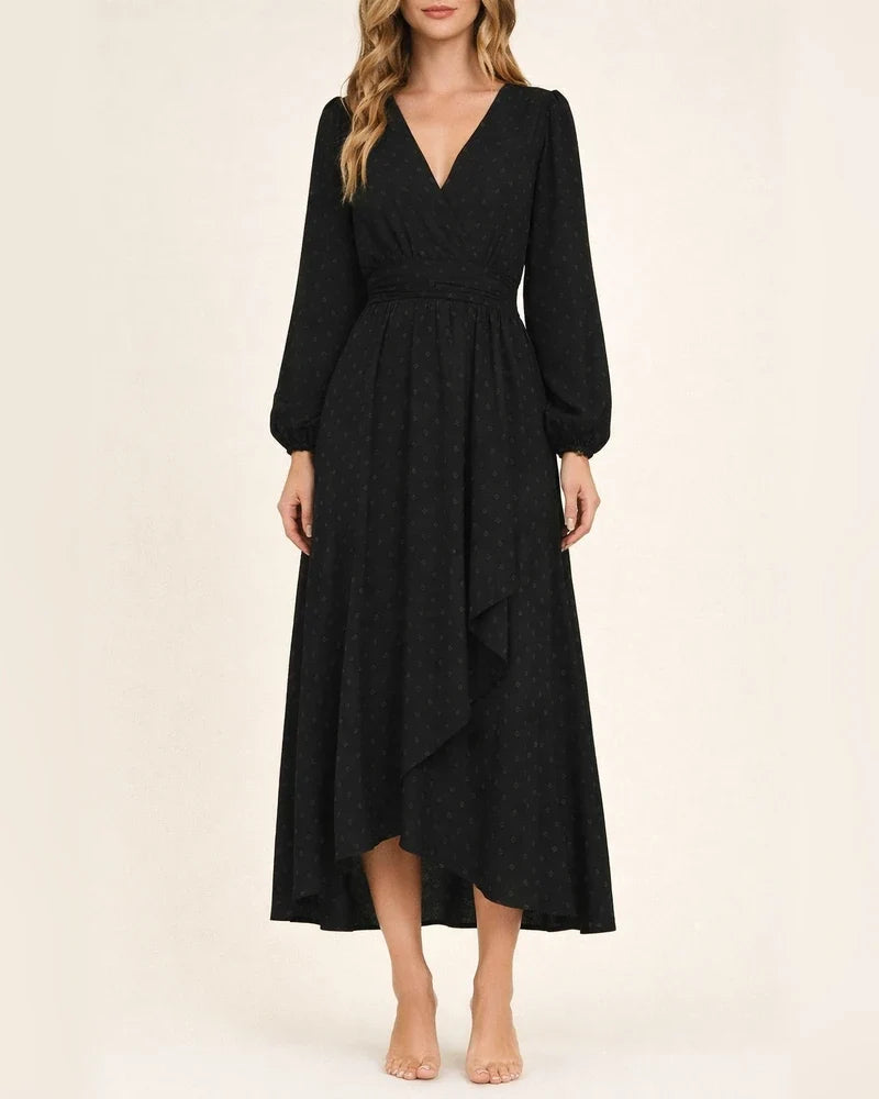 Women's New in The Wool Ball Slant Collar Lantern Sleeve Pleated Decoration Dress | JRSEE:376b7ee0-b01d-45a7-8b05-a7db2e12fdc0
