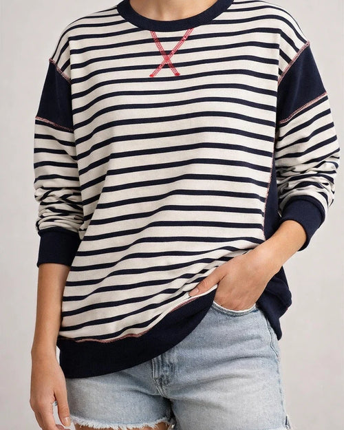 Women's New Round Neck Sweater Striped Colorful Long-sleeved Printed T-shirt | JRSEE:885ac8f8-ed41-465c-bdce-8195ab95d374