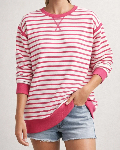 Women's New Round Neck Sweater Striped Colorful Long-sleeved Printed T-shirt | JRSEE:744f7273-3bdf-4fb7-abf0-091e2a1b71eb
