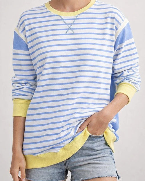 Women's New Round Neck Sweater Striped Colorful Long-sleeved Printed T-shirt | JRSEE:9ffcaf44-4c96-4a95-b0cc-4b92f1852600
